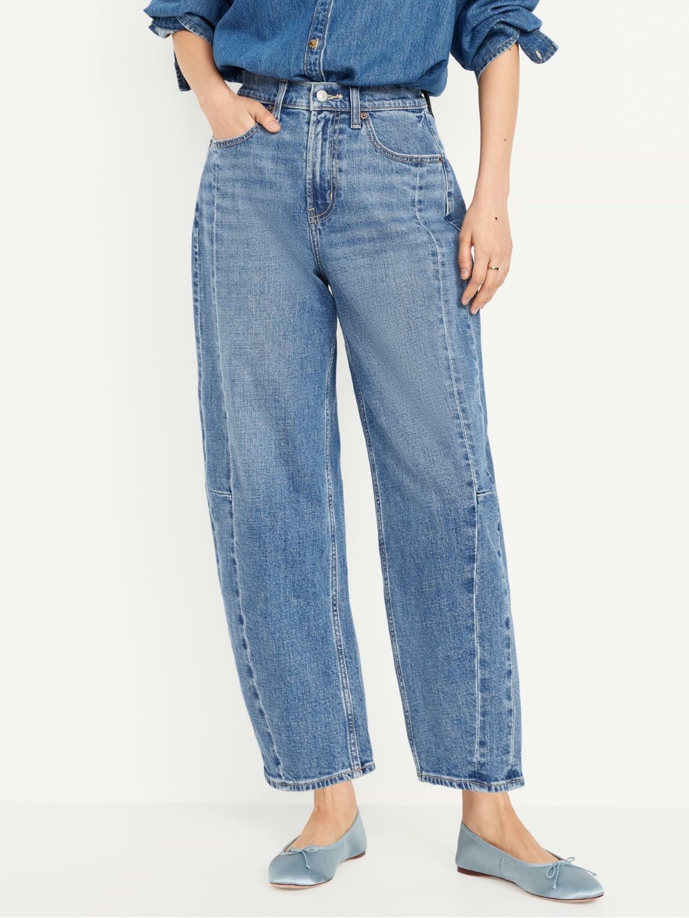 Old Navy High-Rise Barrel Leg Ankle Jeans Medium Wash Size 4 27x26 EUC